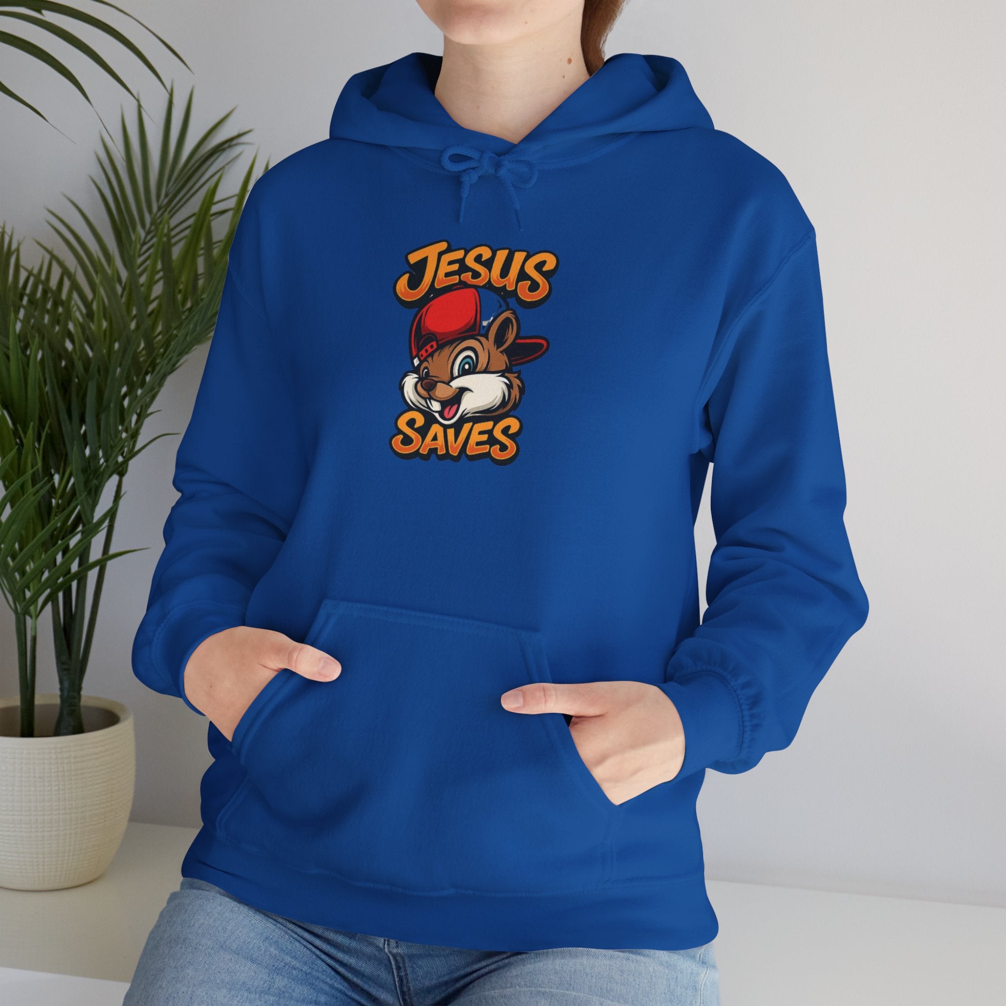 Jesus Saves Hoodie — Retro Cartoon Faith Pullover
