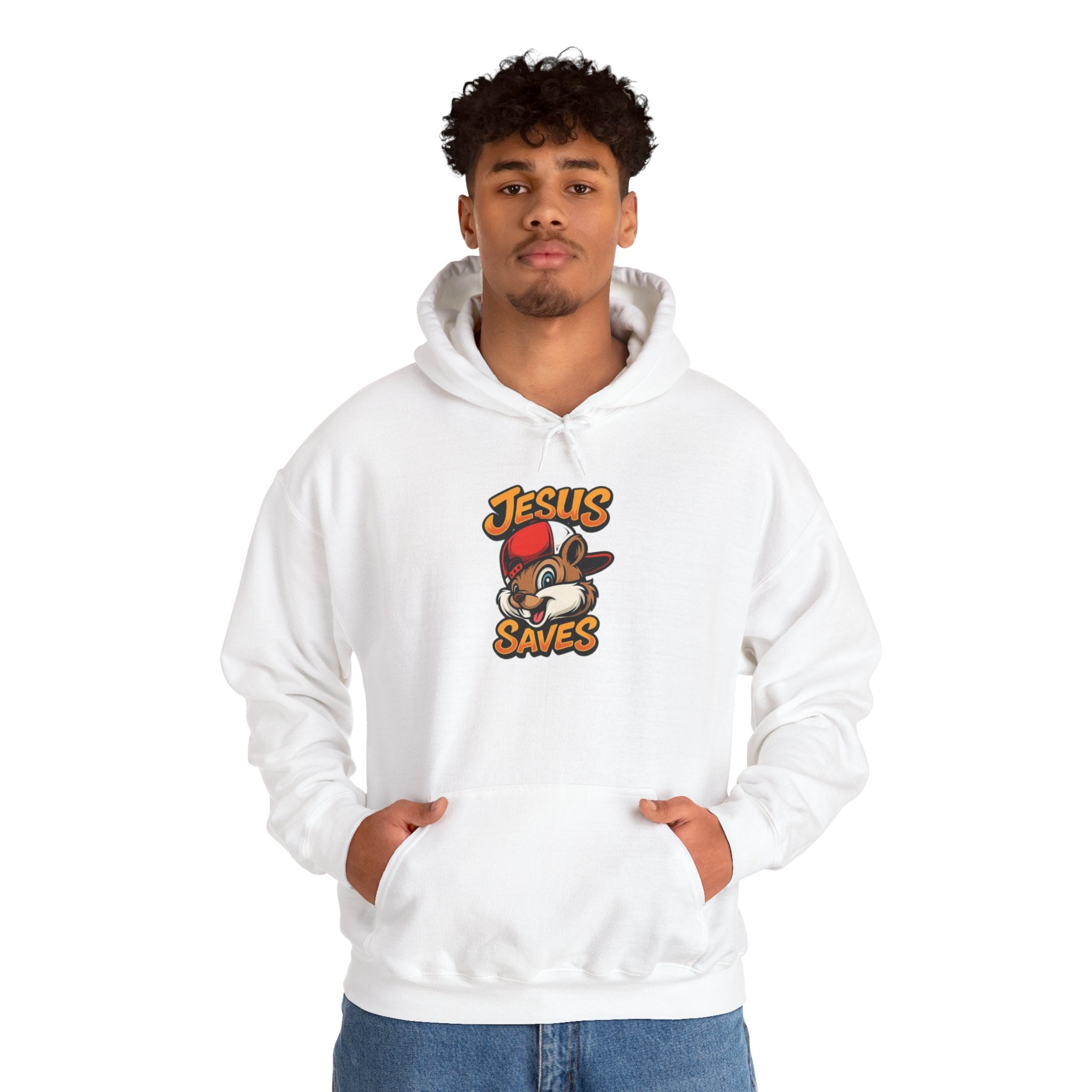 Jesus Saves Hoodie — Retro Cartoon Faith Pullover