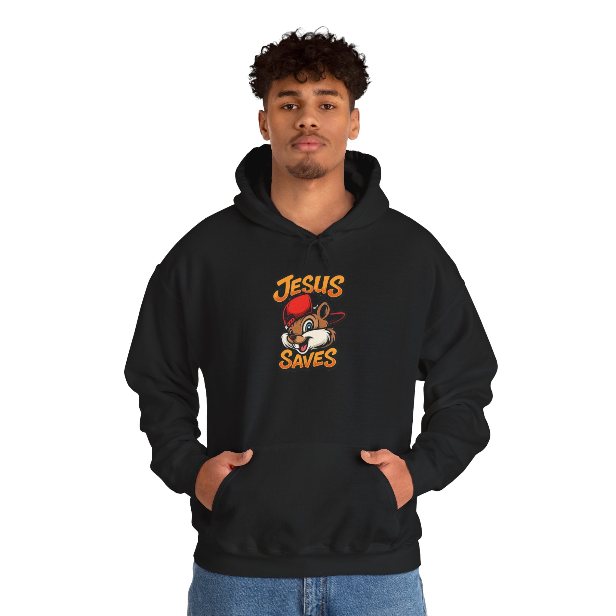 Jesus Saves Hoodie — Retro Cartoon Faith Pullover