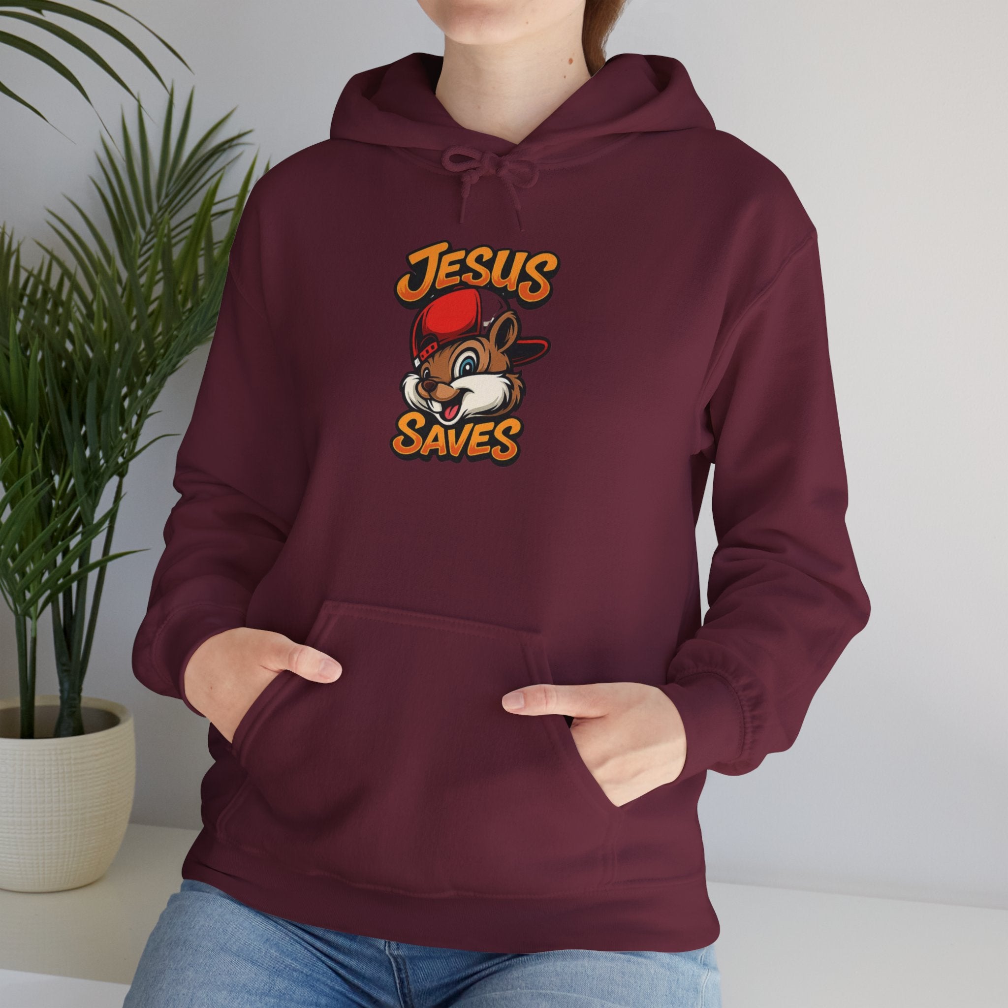 Jesus Saves Hoodie — Retro Cartoon Faith Pullover