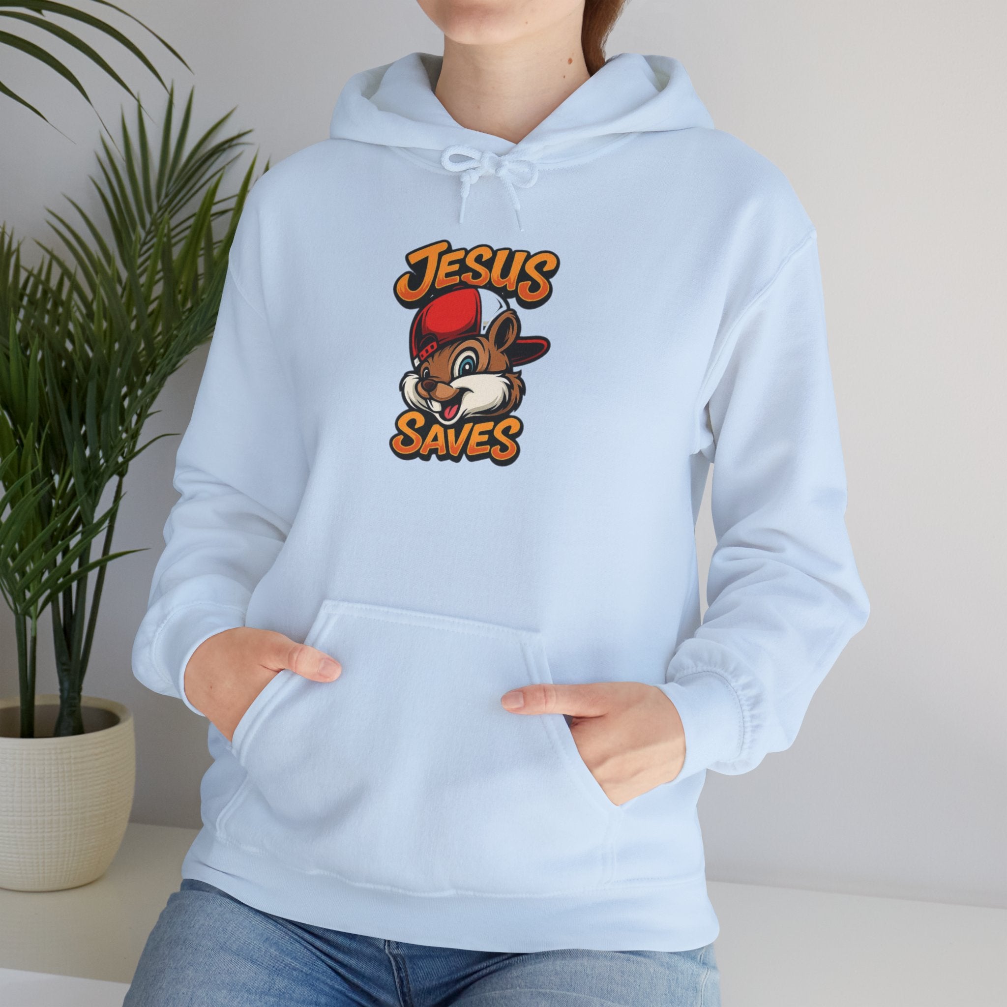 Jesus Saves Hoodie — Retro Cartoon Faith Pullover