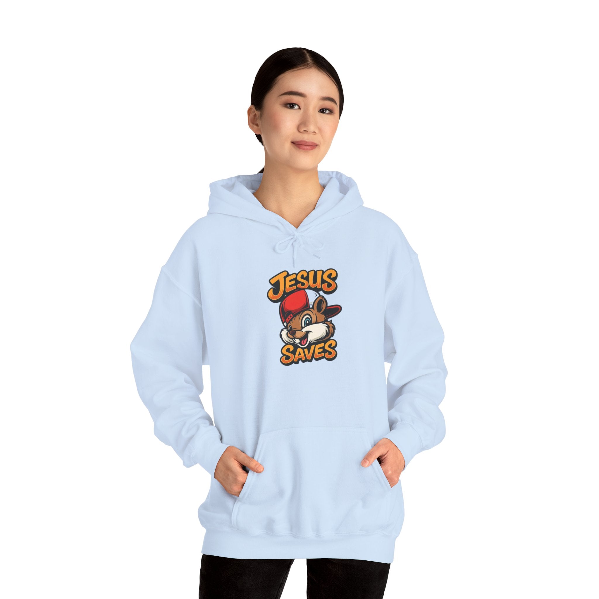 Jesus Saves Hoodie — Retro Cartoon Faith Pullover