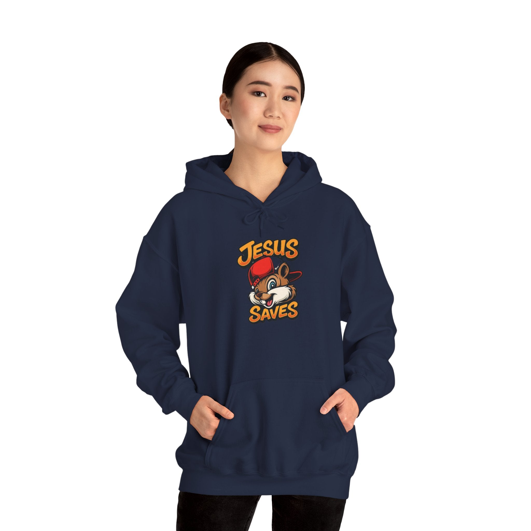 Jesus Saves Hoodie — Retro Cartoon Faith Pullover