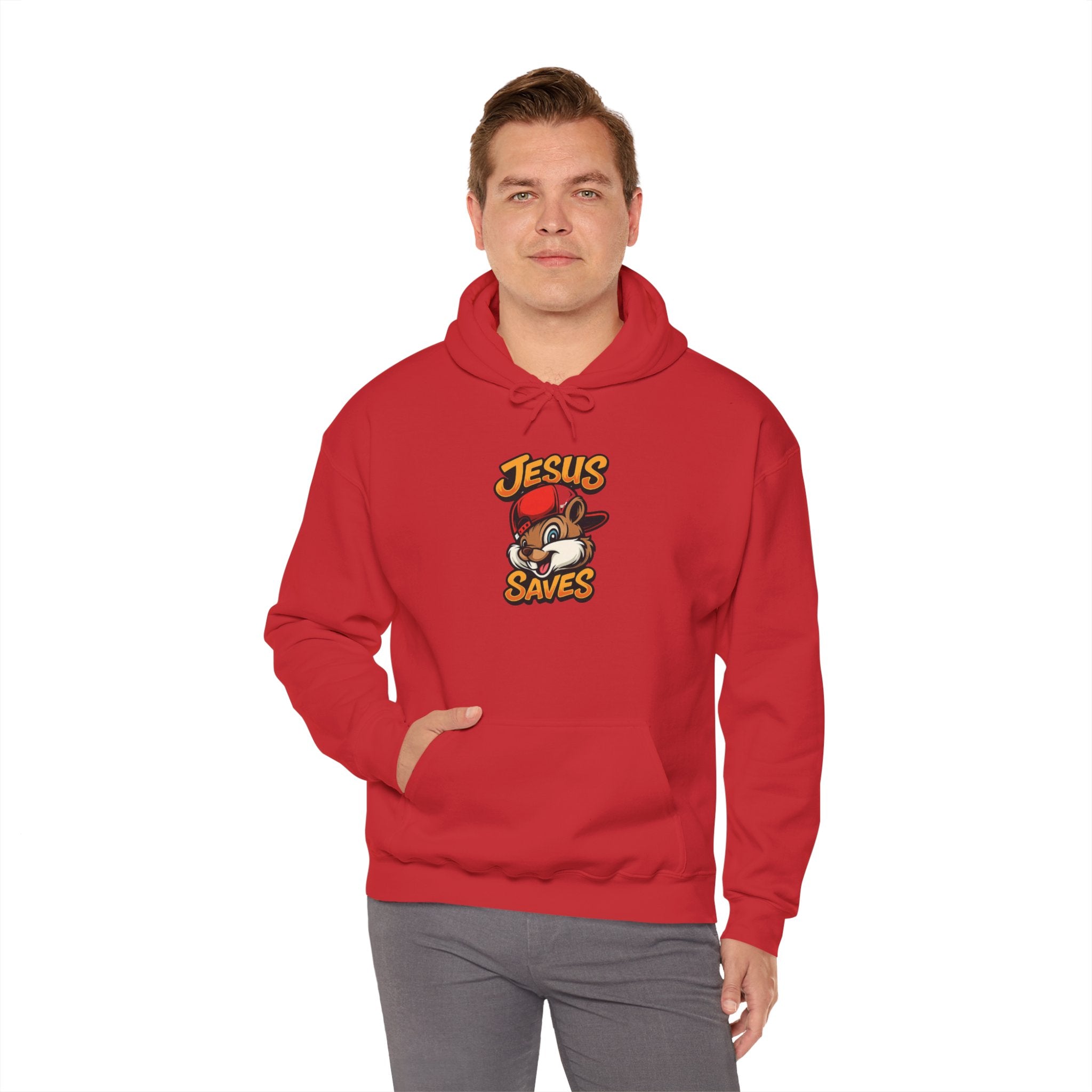 Jesus Saves Hoodie — Retro Cartoon Faith Pullover