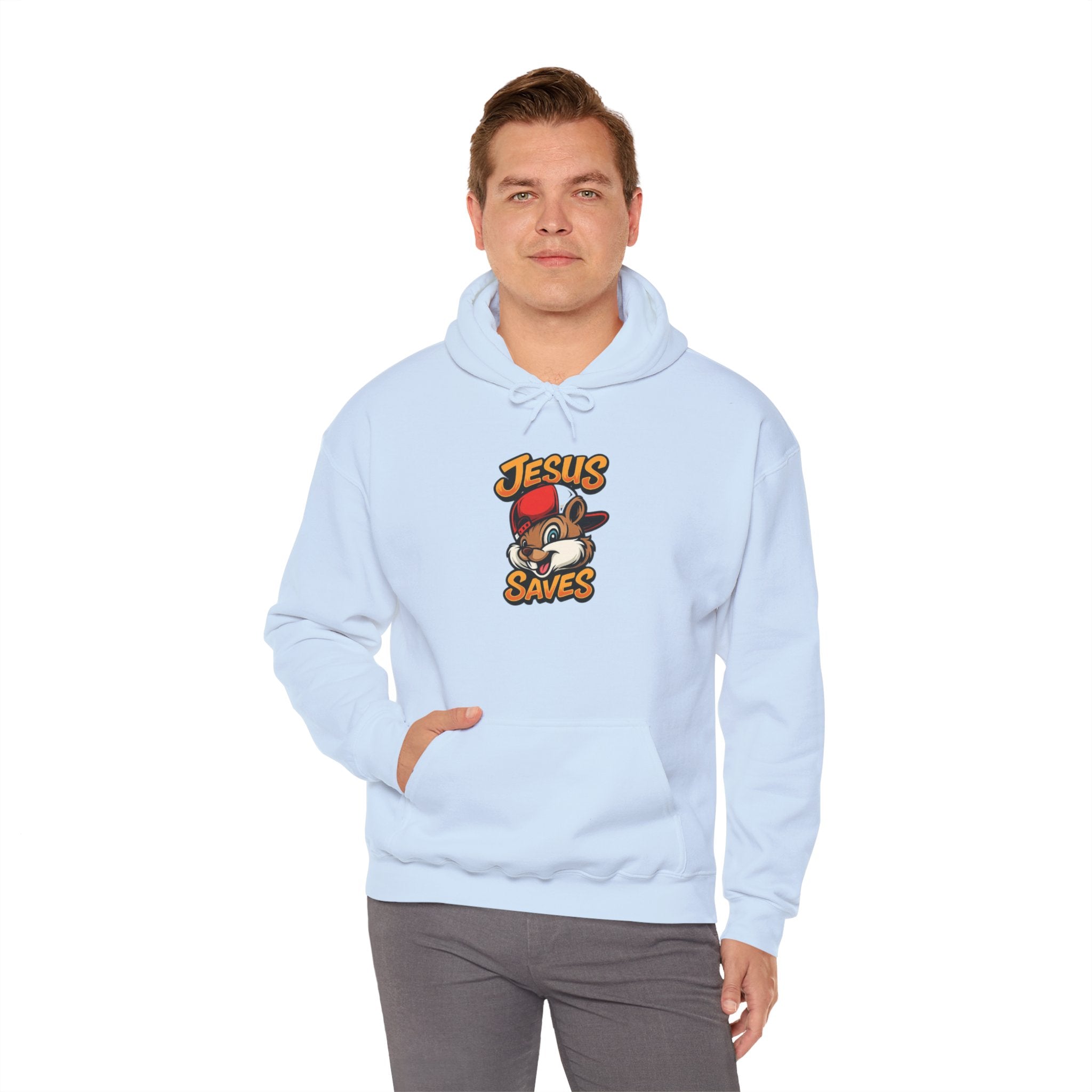 Jesus Saves Hoodie — Retro Cartoon Faith Pullover
