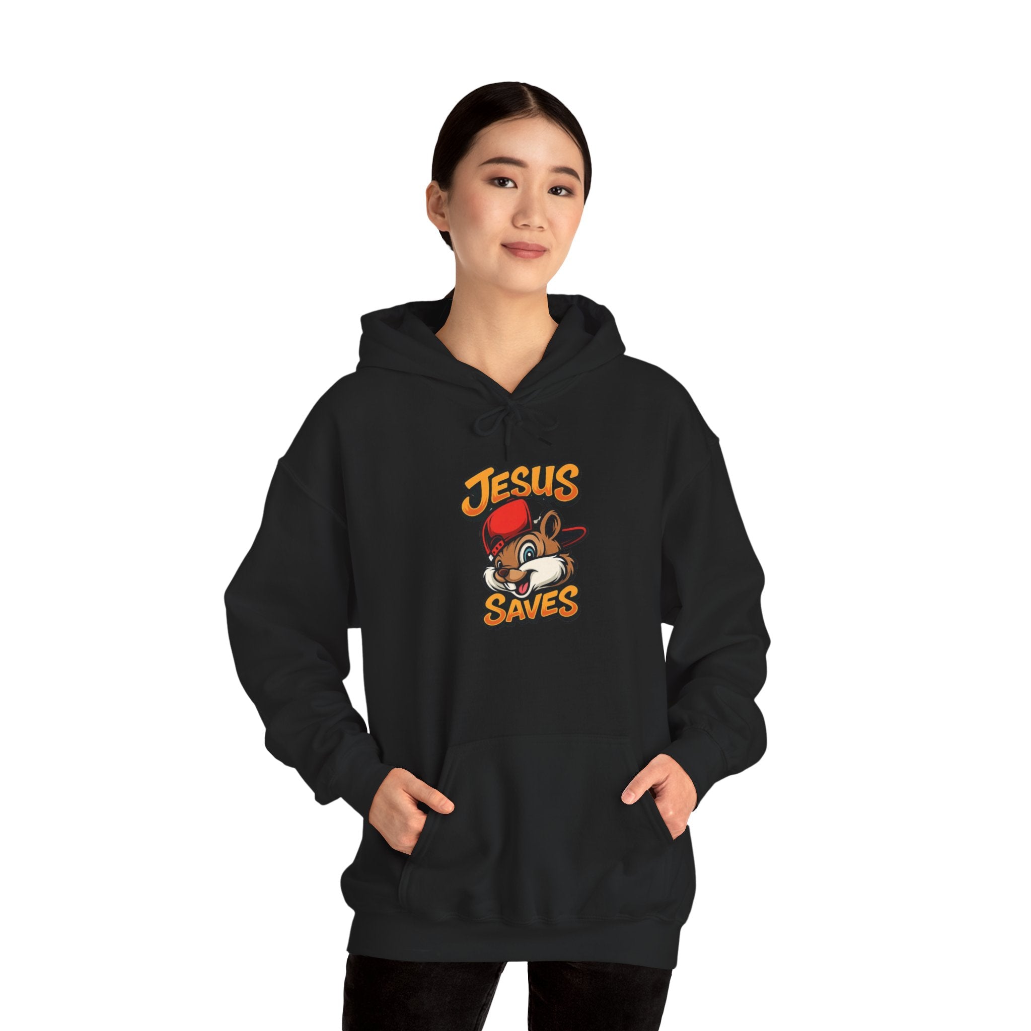 Jesus Saves Hoodie — Retro Cartoon Faith Pullover
