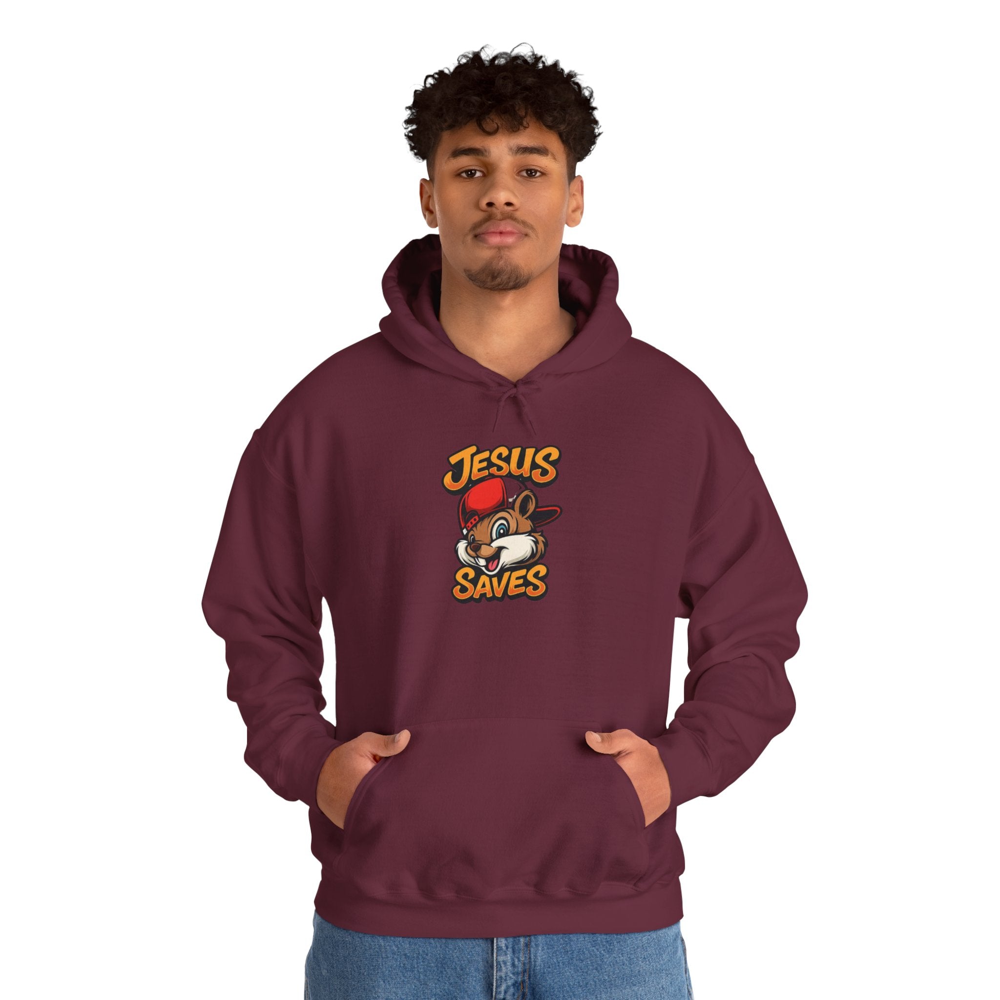 Jesus Saves Hoodie — Retro Cartoon Faith Pullover