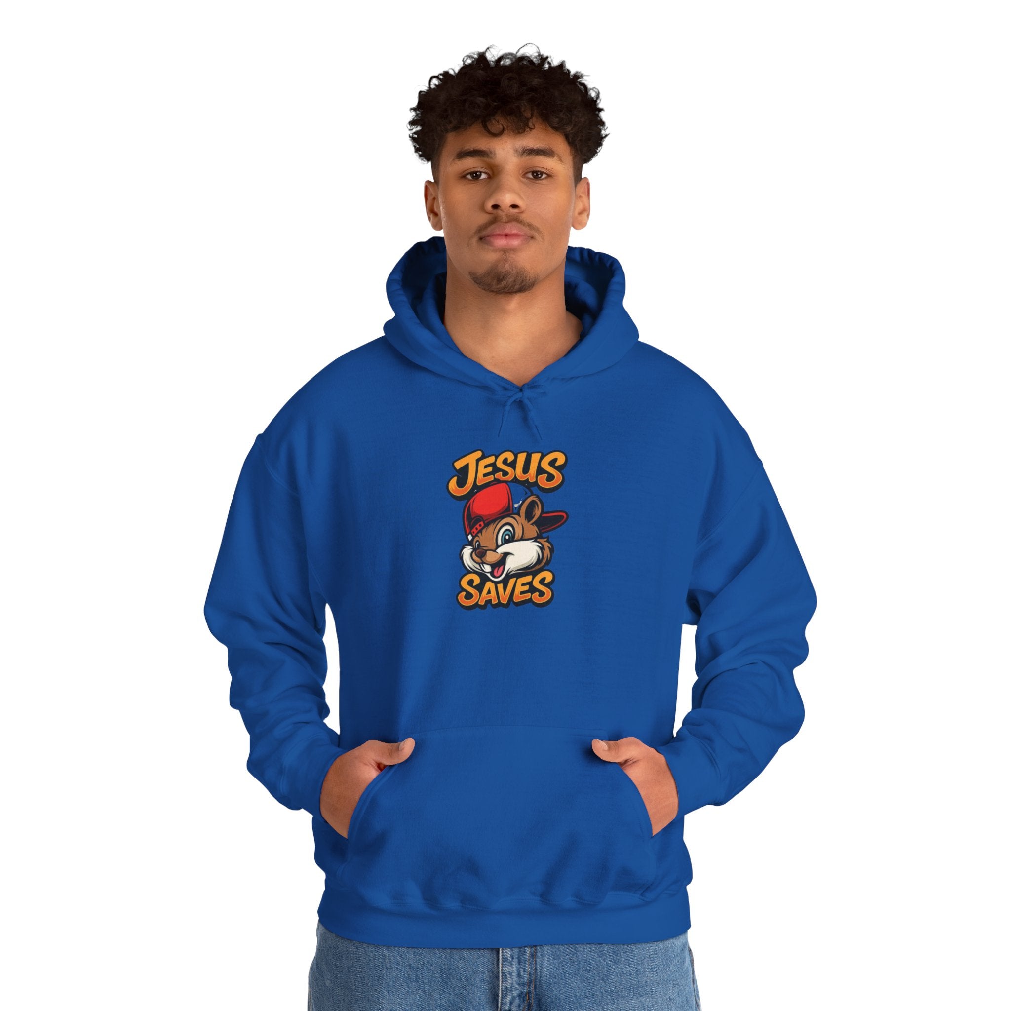 Jesus Saves Hoodie — Retro Cartoon Faith Pullover