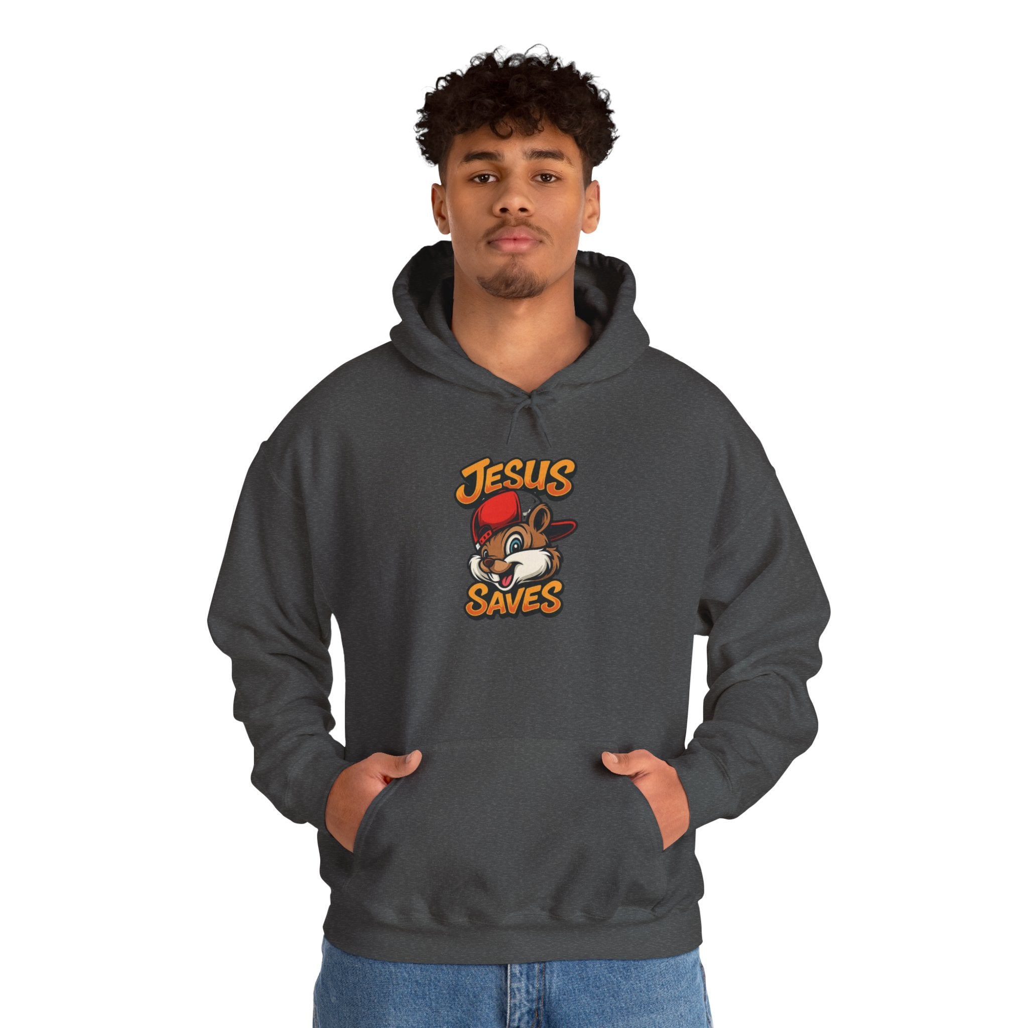 Jesus Saves Hoodie — Retro Cartoon Faith Pullover