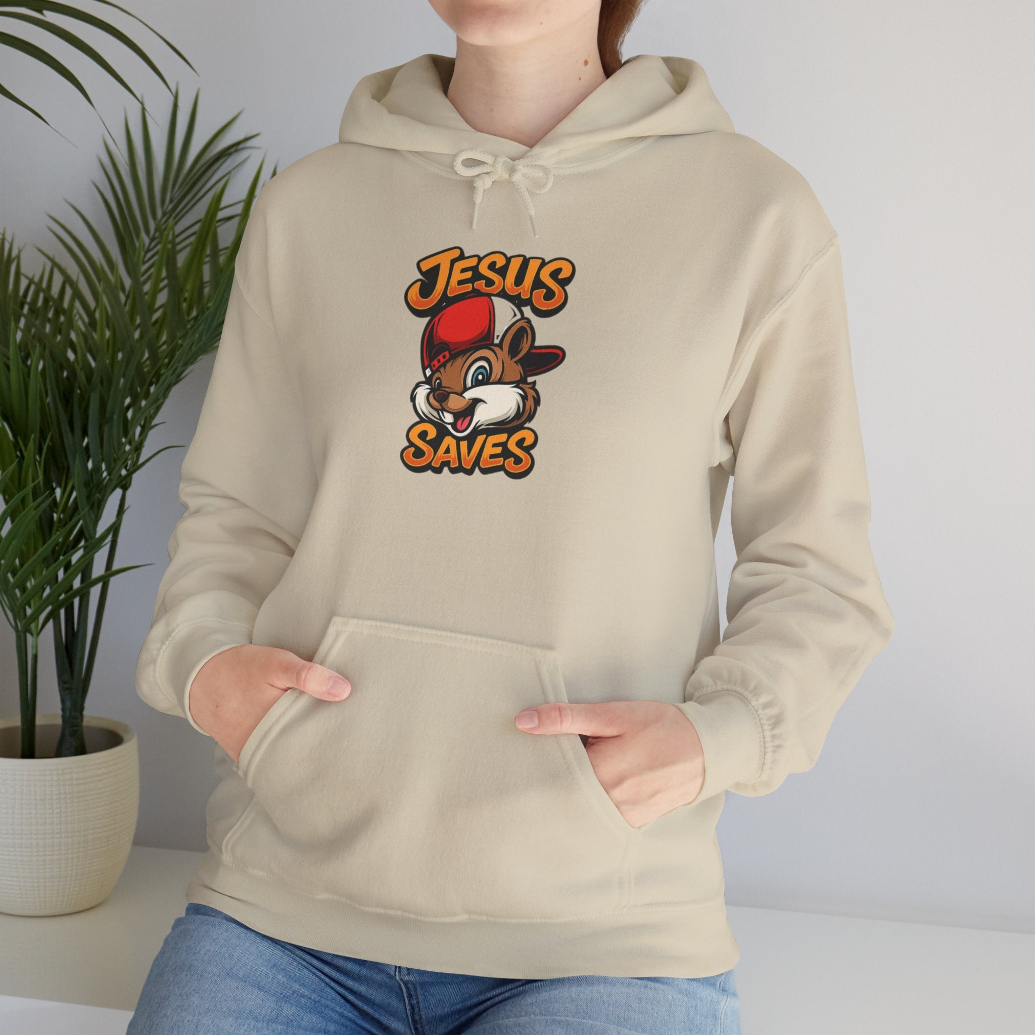 Jesus Saves Hoodie — Retro Cartoon Faith Pullover