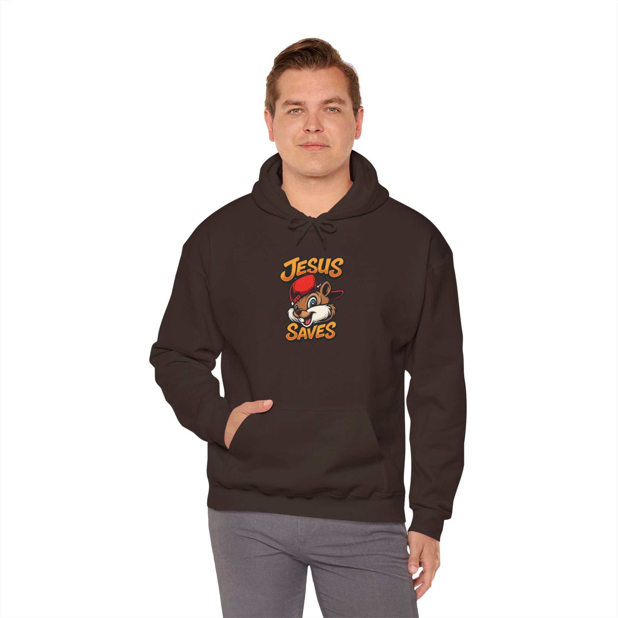 Jesus Saves Hoodie — Retro Cartoon Faith Pullover
