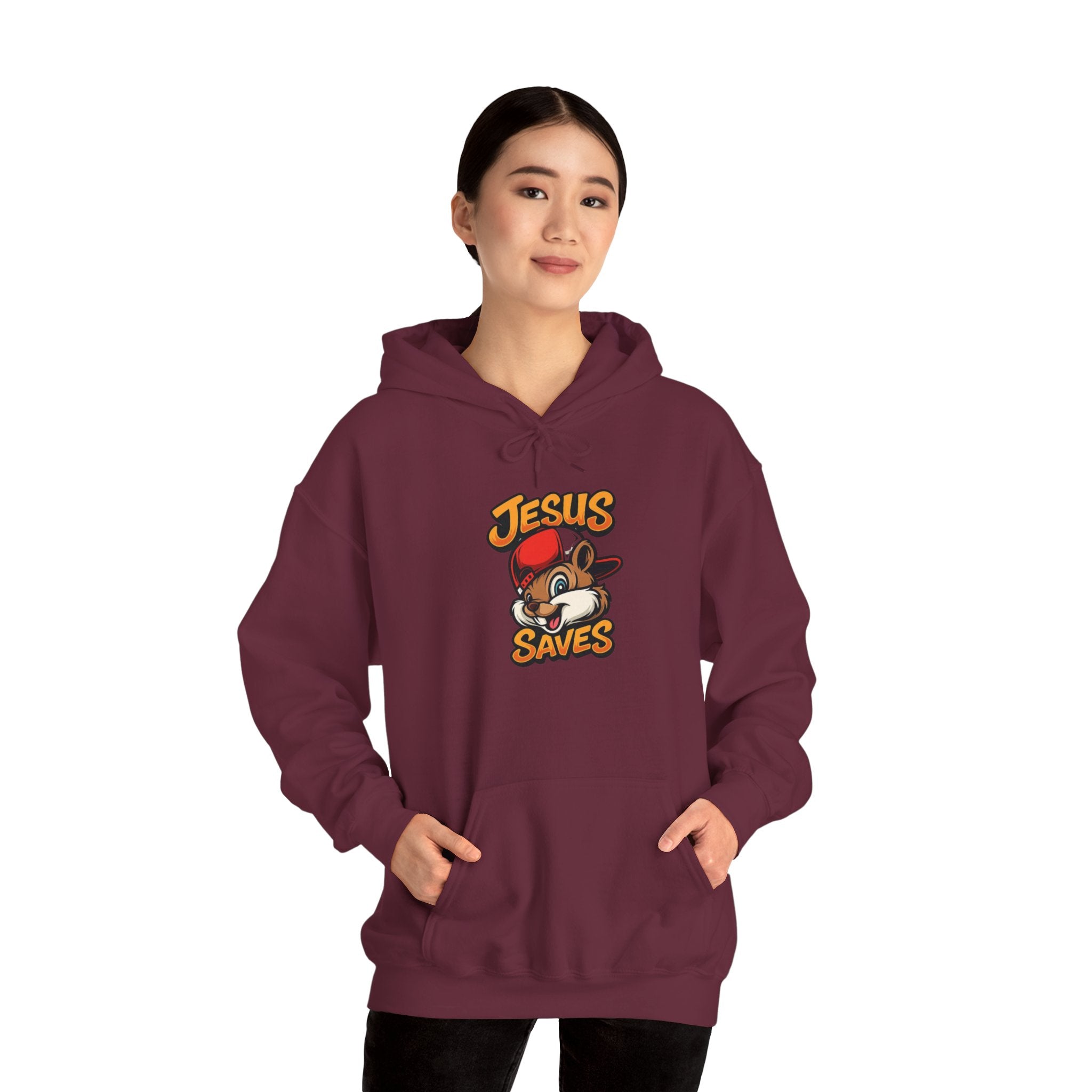 Jesus Saves Hoodie — Retro Cartoon Faith Pullover