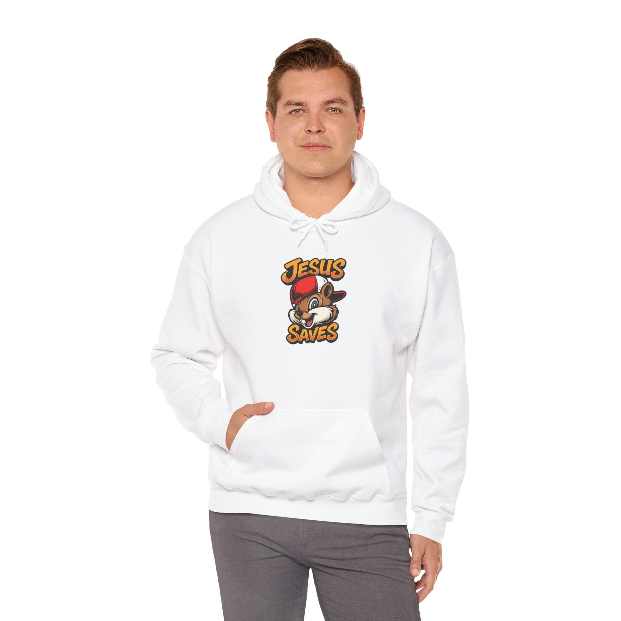 Jesus Saves Hoodie — Retro Cartoon Faith Pullover