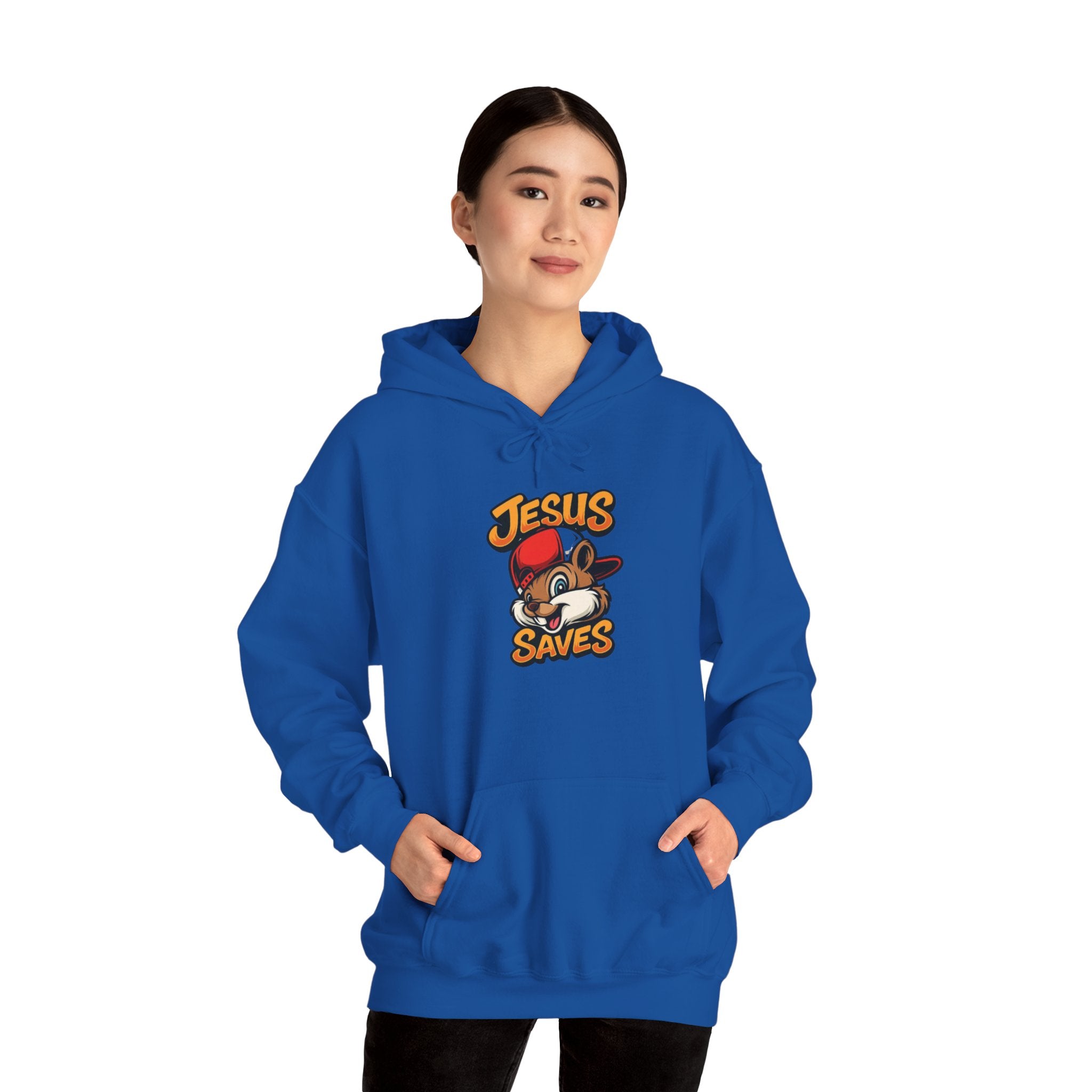 Jesus Saves Hoodie — Retro Cartoon Faith Pullover