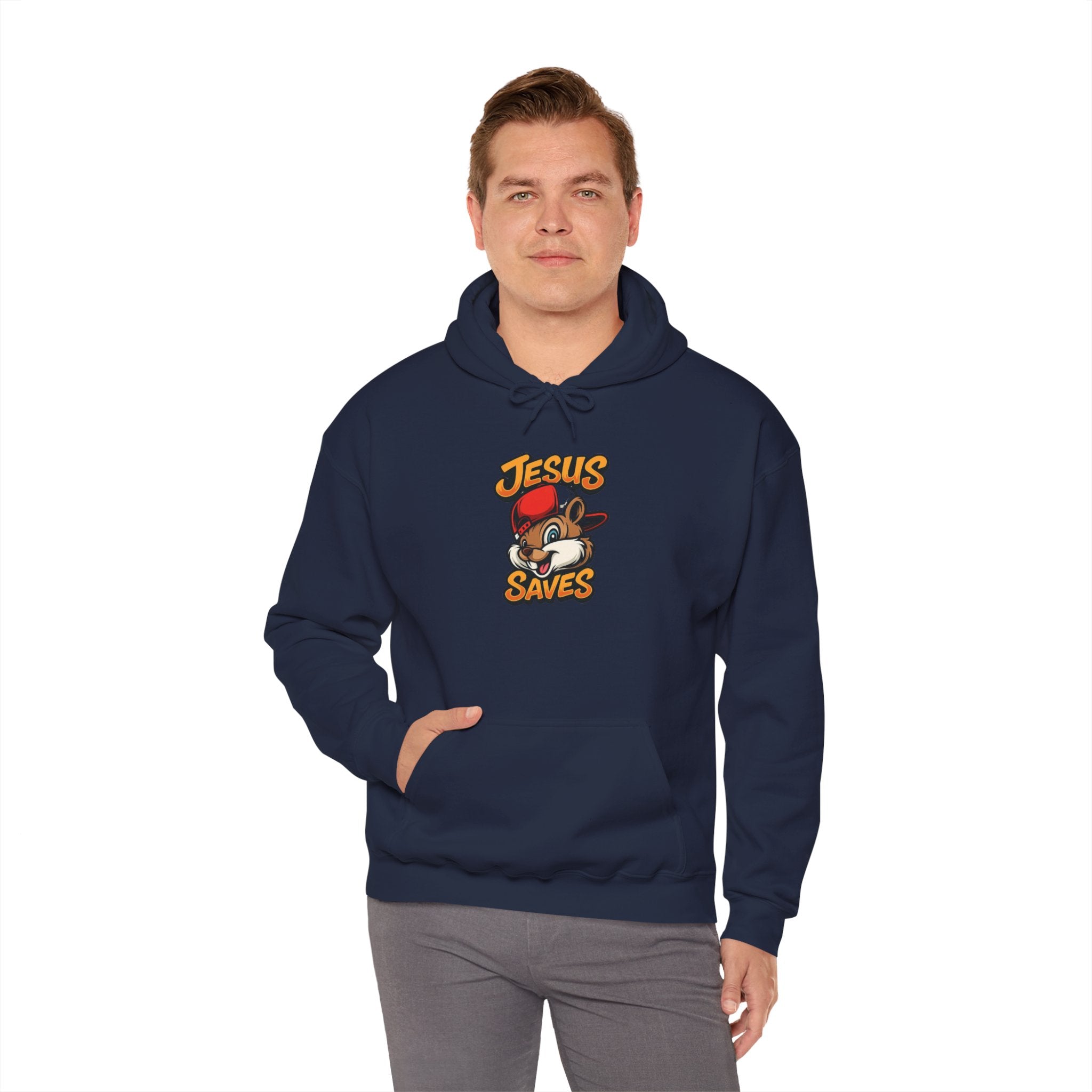 Jesus Saves Hoodie — Retro Cartoon Faith Pullover