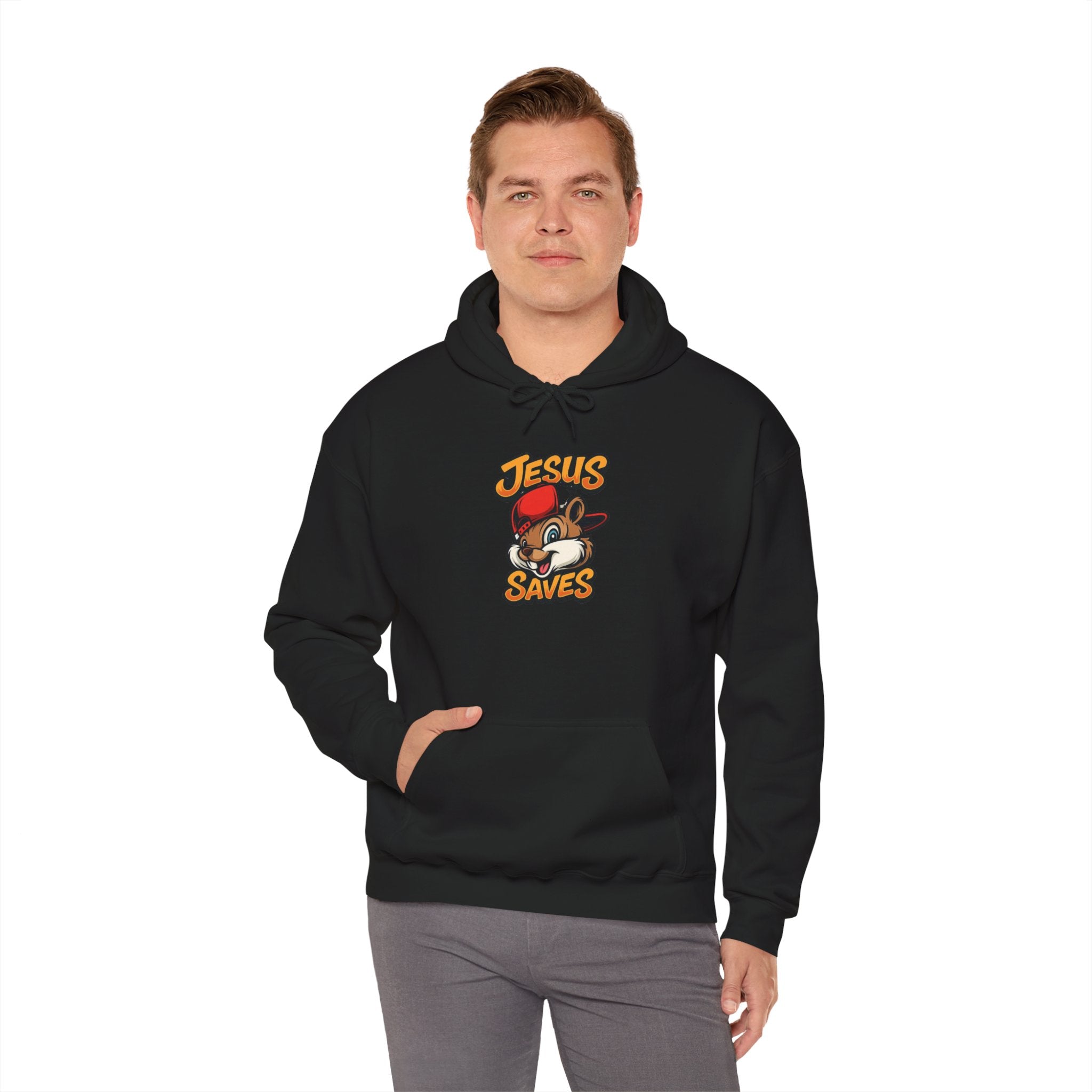Jesus Saves Hoodie — Retro Cartoon Faith Pullover