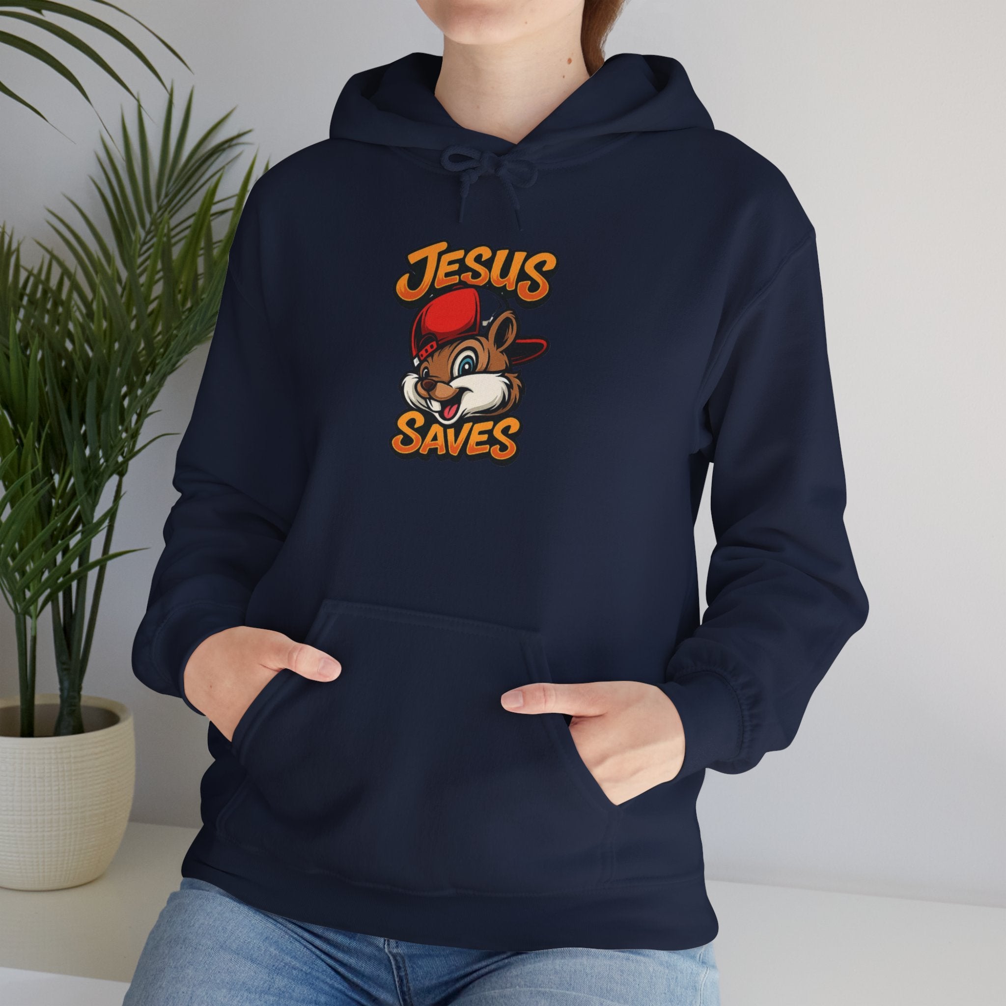 Jesus Saves Hoodie — Retro Cartoon Faith Pullover