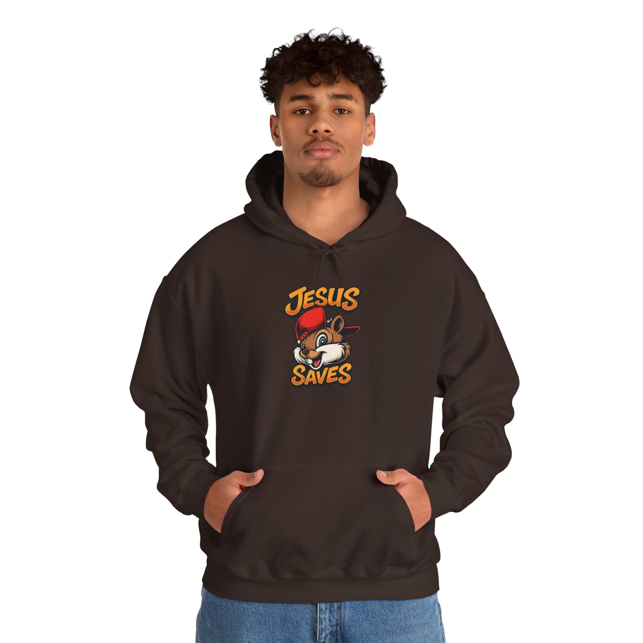Jesus Saves Hoodie — Retro Cartoon Faith Pullover