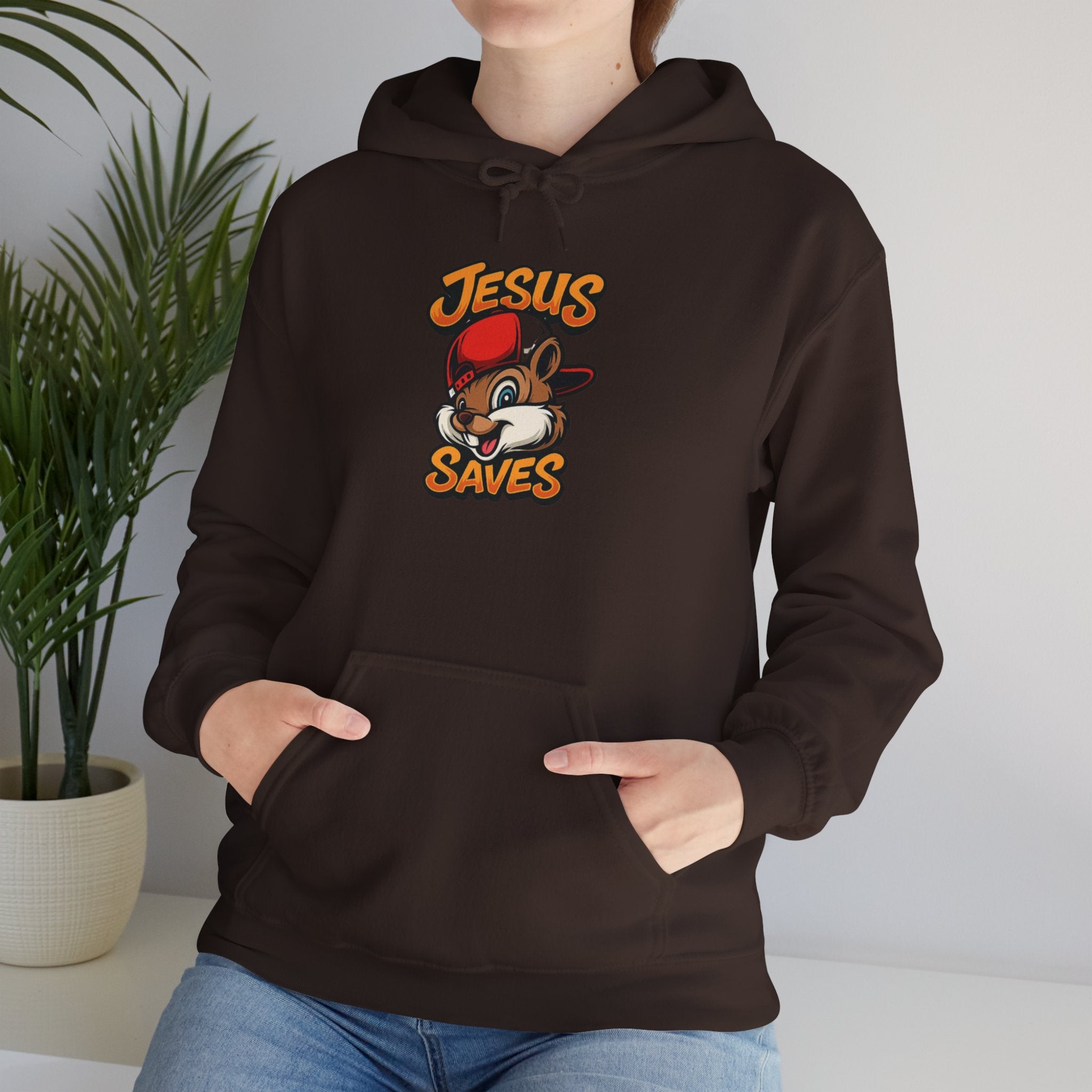 Jesus Saves Hoodie — Retro Cartoon Faith Pullover