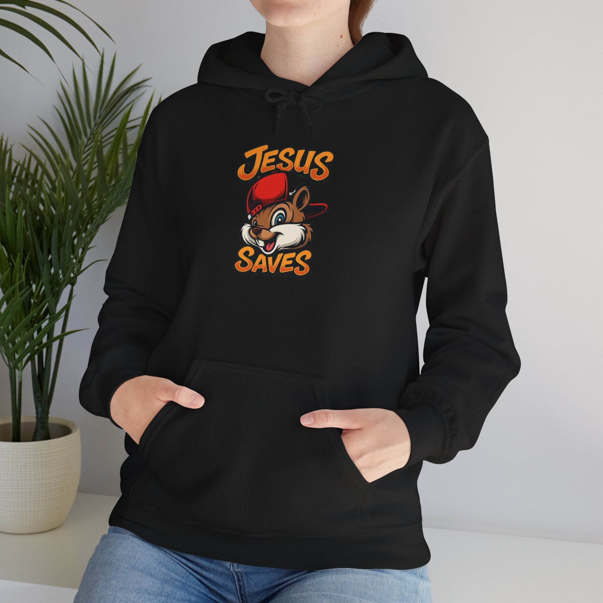 Jesus Saves Hoodie — Retro Cartoon Faith Pullover