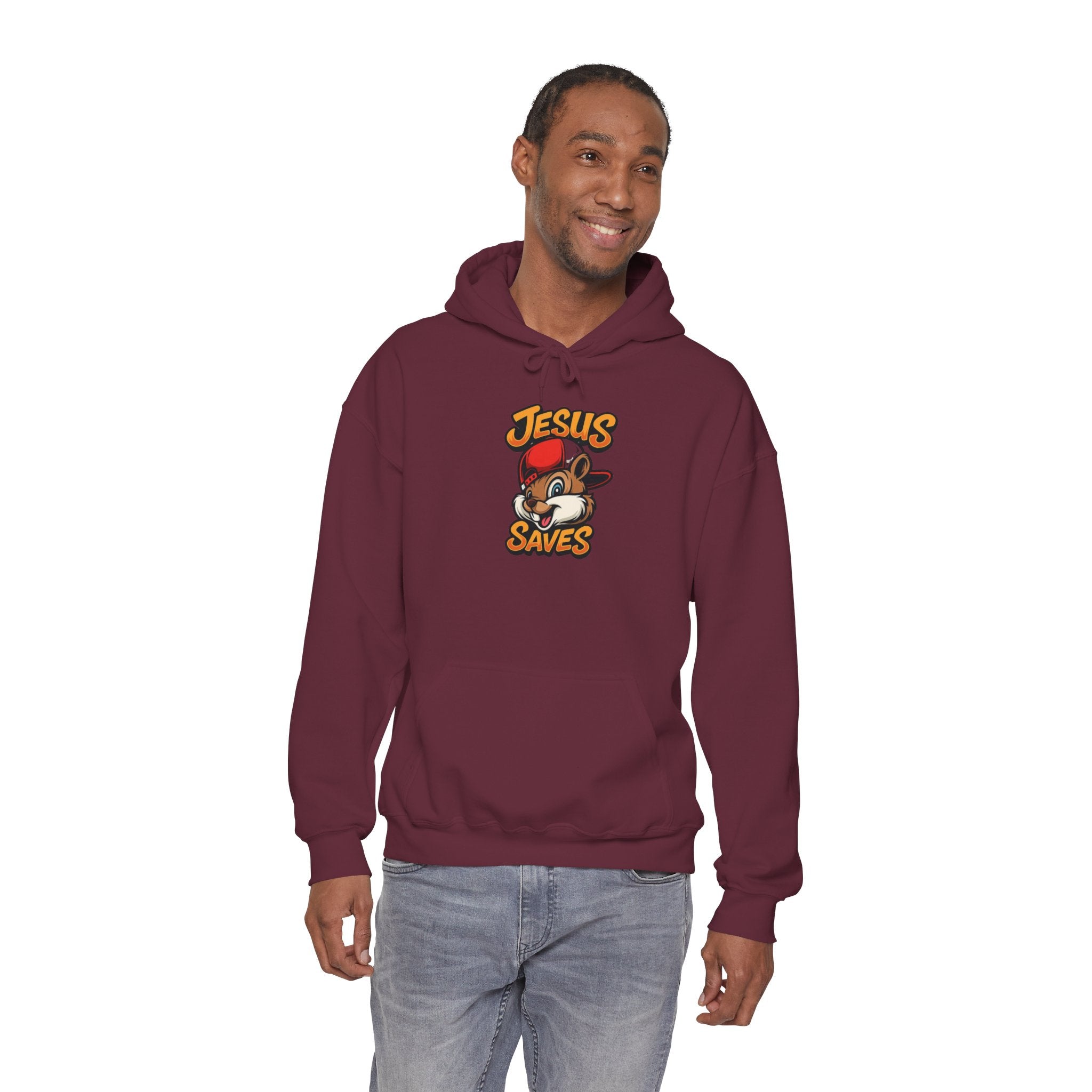 Jesus Saves Hoodie — Retro Cartoon Faith Pullover