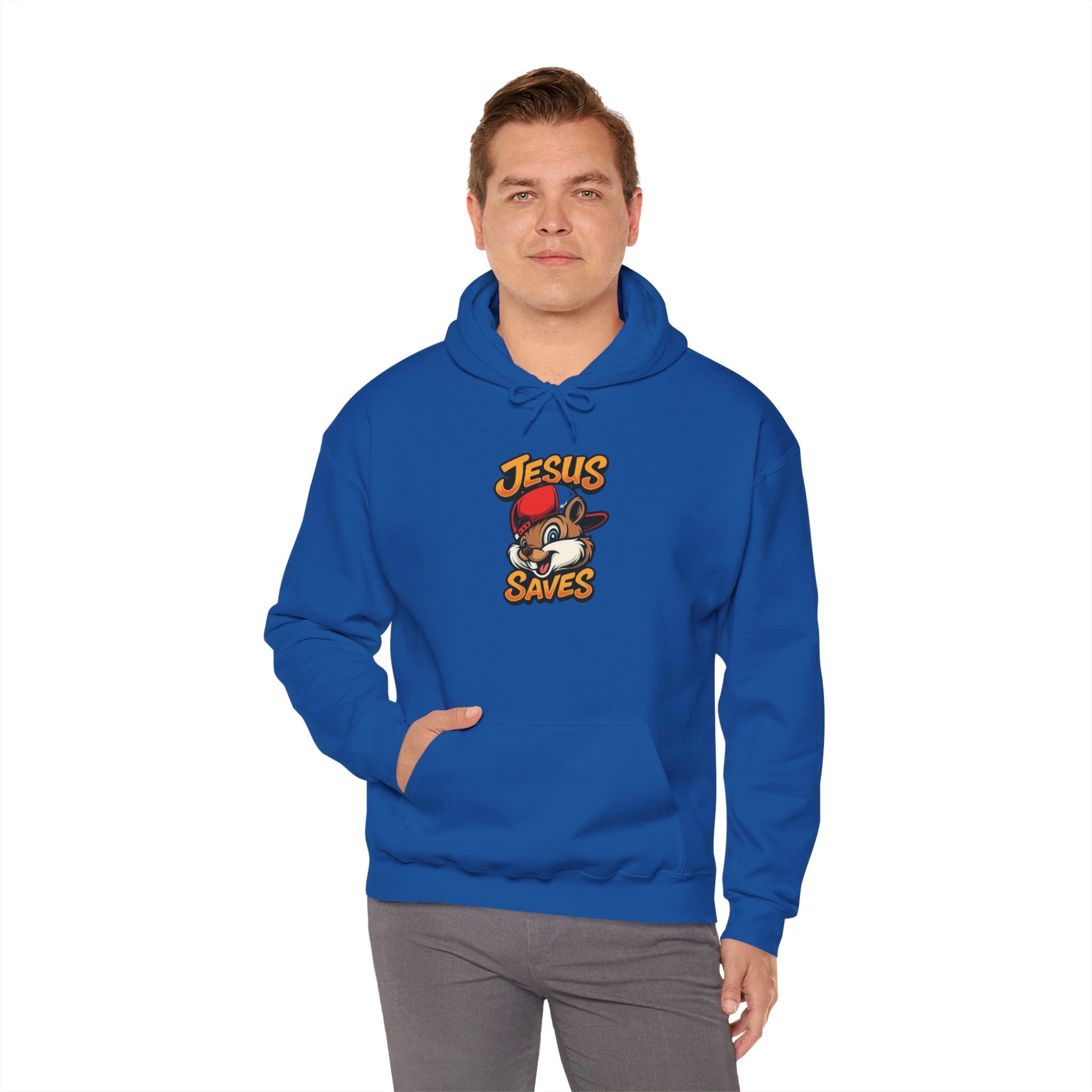 Jesus Saves Hoodie — Retro Cartoon Faith Pullover