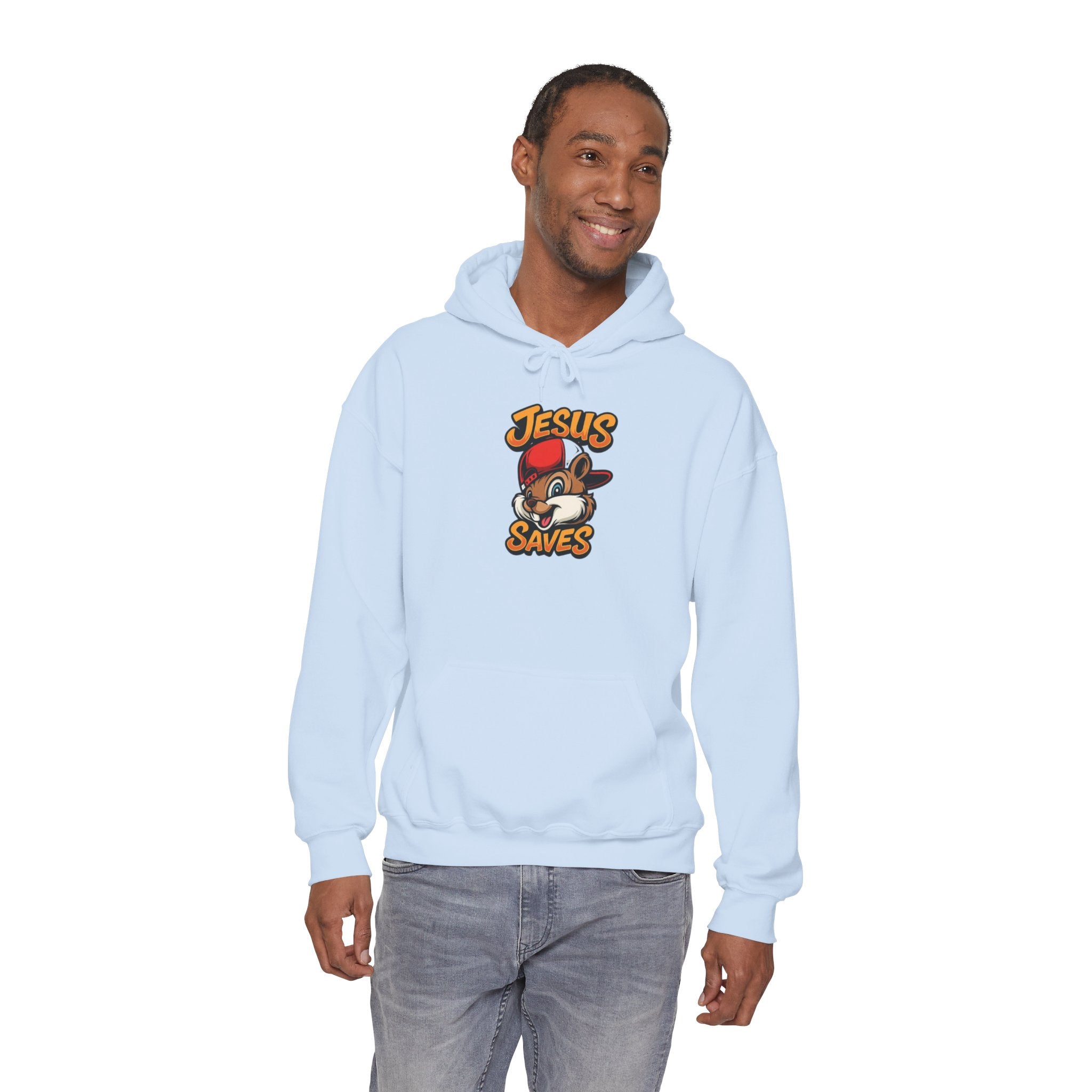 Jesus Saves Hoodie — Retro Cartoon Faith Pullover