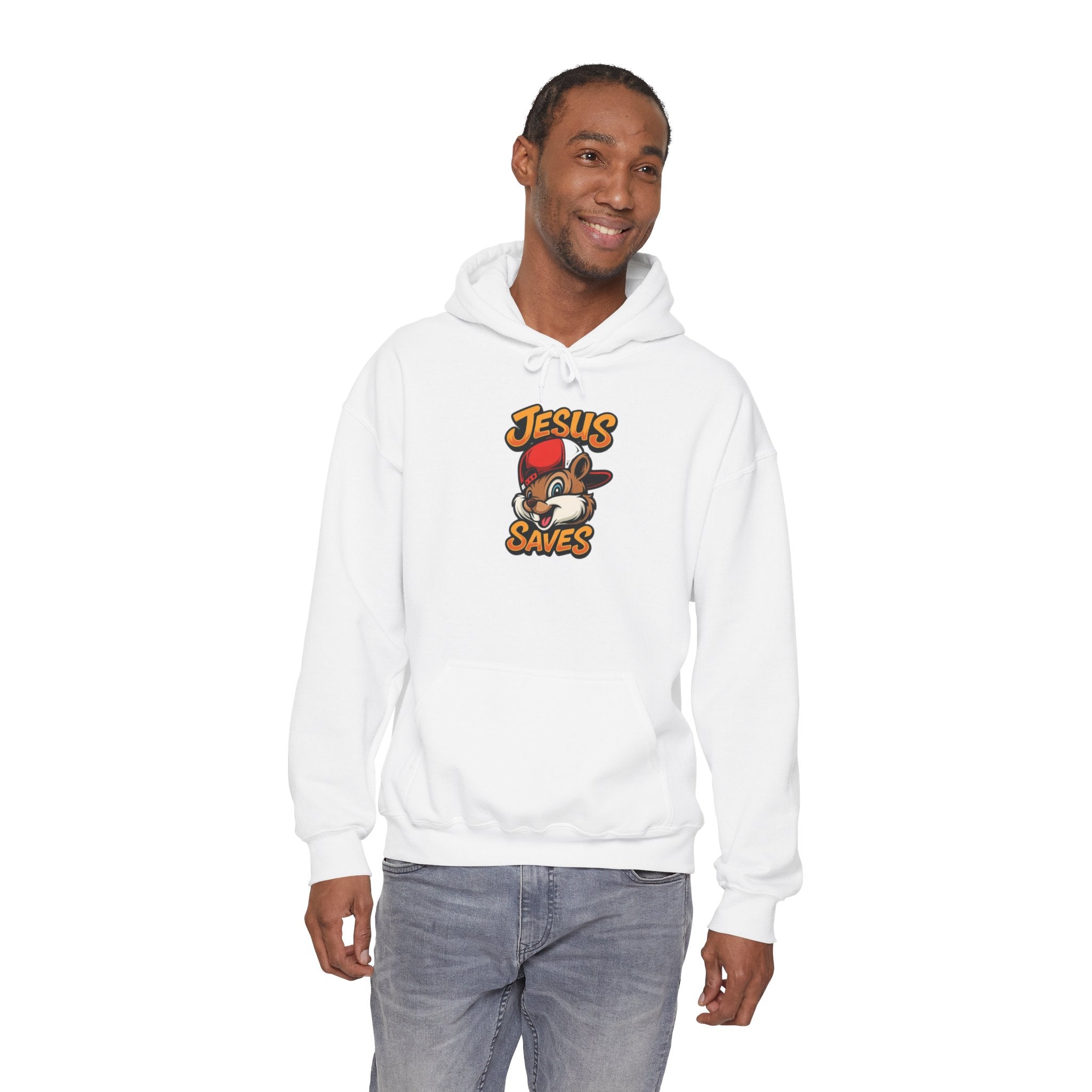 Jesus Saves Hoodie — Retro Cartoon Faith Pullover