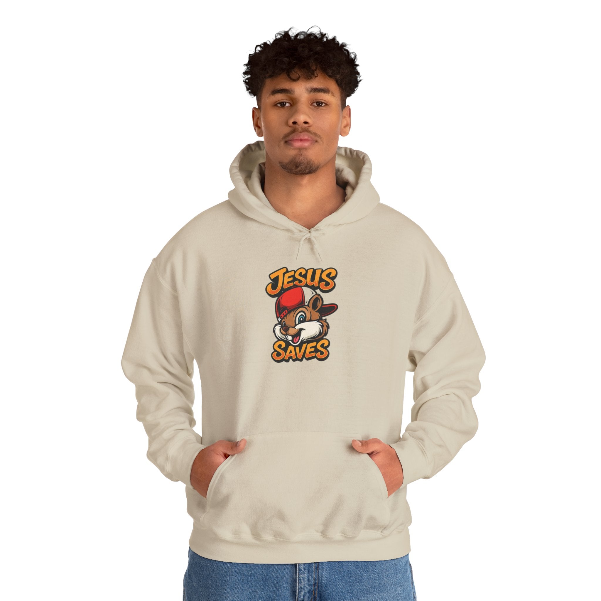 Jesus Saves Hoodie — Retro Cartoon Faith Pullover