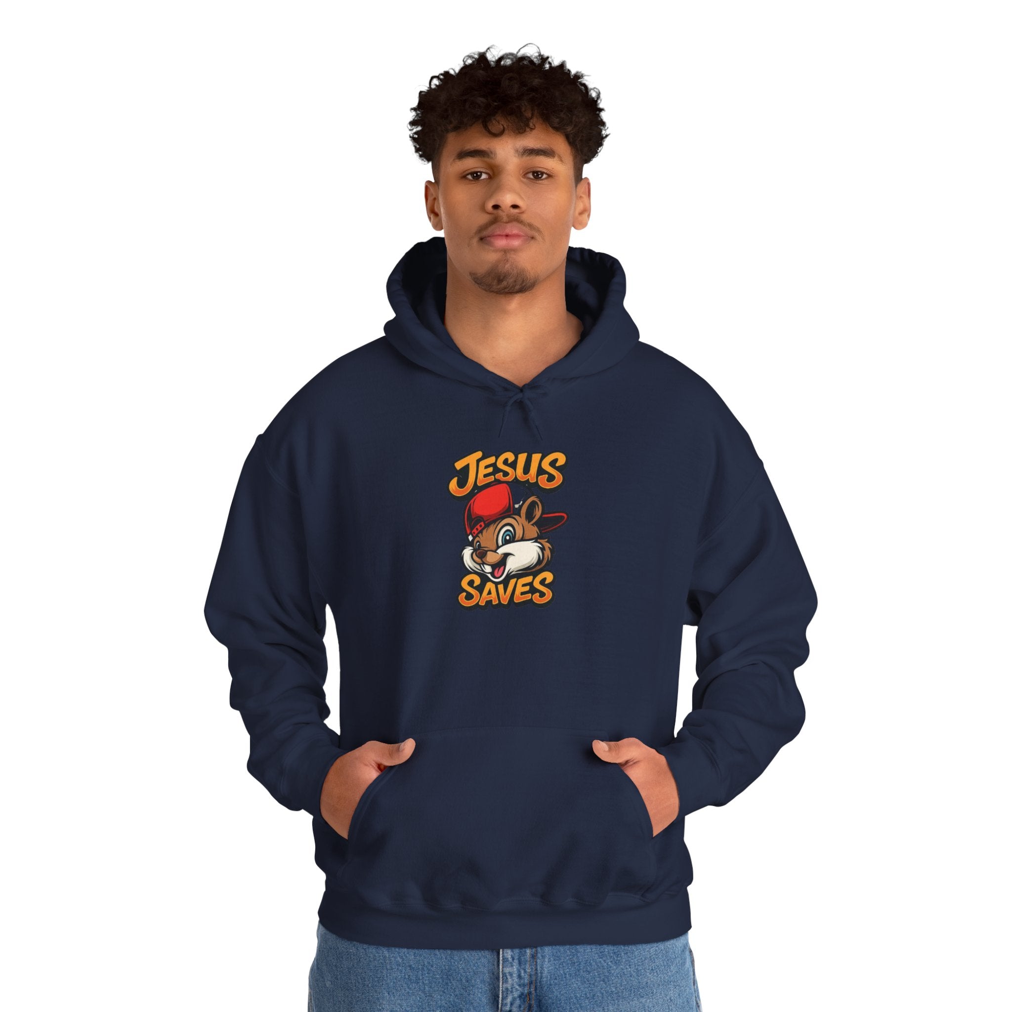 Jesus Saves Hoodie — Retro Cartoon Faith Pullover